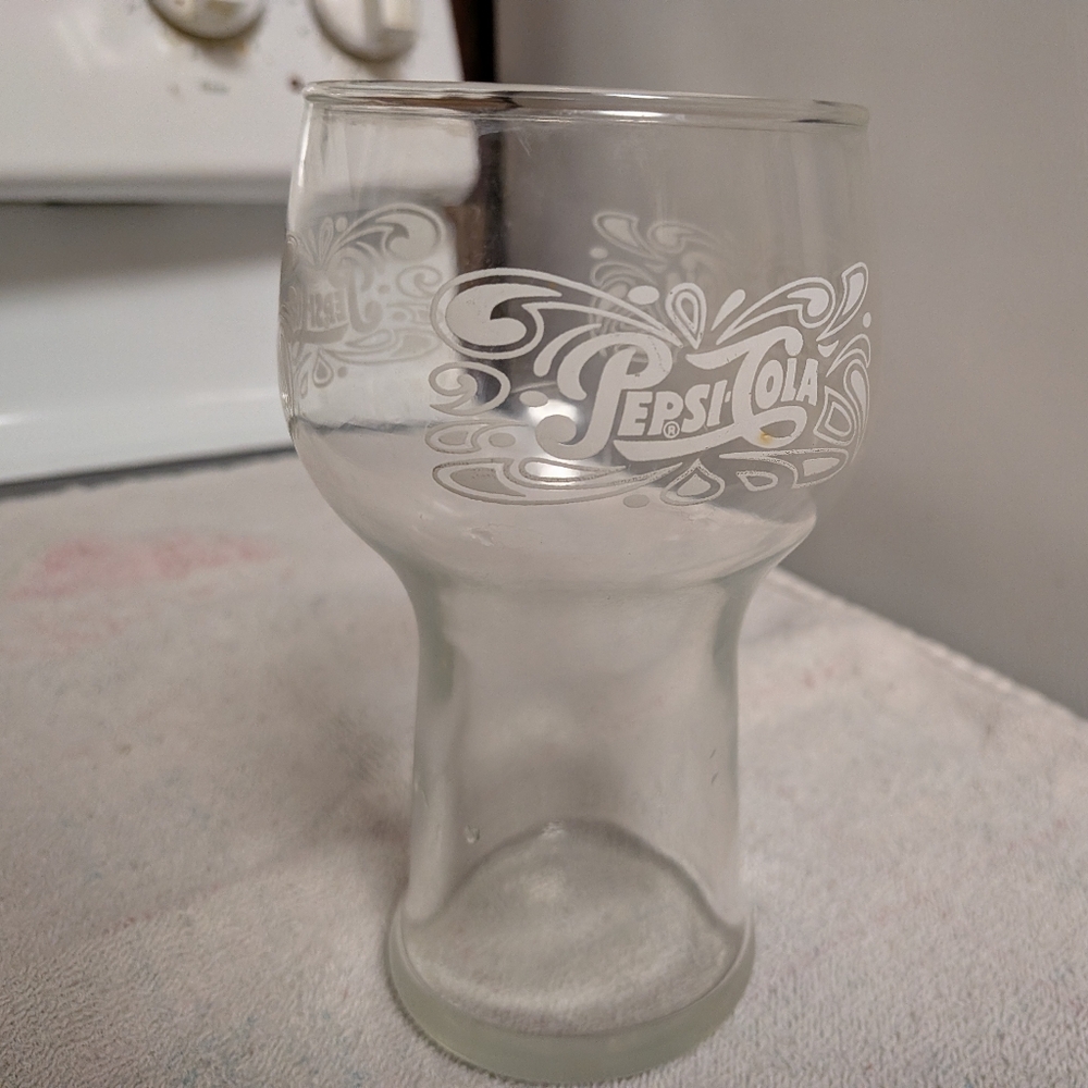 Vintage 1970s 1980s Pepsi Cola Etched Logo Drinking Glass 6.5"